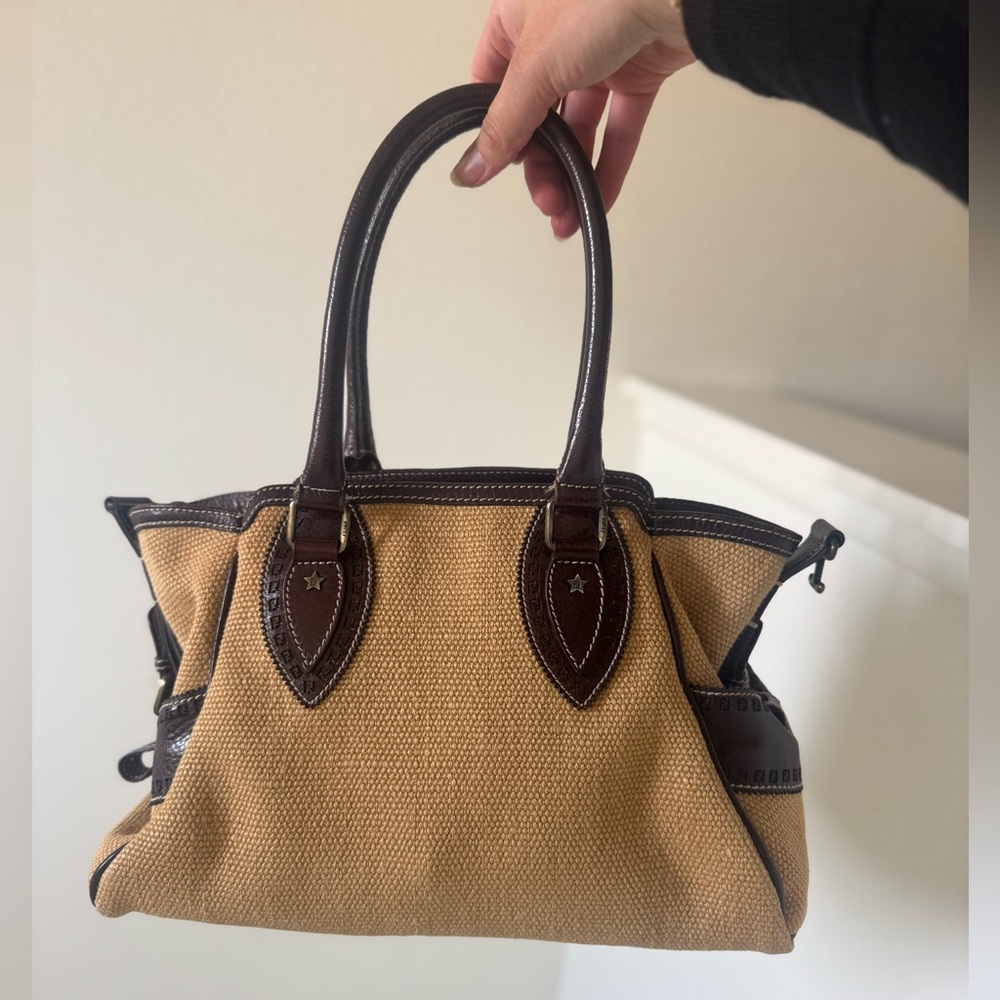 Fendi ethnico Canvas du Jour vintage bag with FF zucca print on the bottom